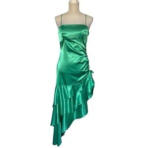 Vintage Betsey & Adam Green Asymmetrical Formal Dress Bow Detail Glam Mermaid